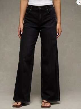 American Eagle Black Curvy Super High Rise Baggy Wide Leg Jean Size 2